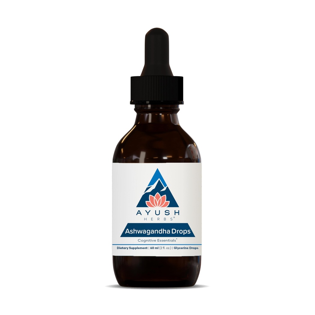 Ayush Herbs Ashwagandha Drops - Ashwagandha Gotas sin alcohol para adultos, Suplemento diario de calma para el foco " Atención con Ashwagandha orgánica, Lemon Flavor - 2 Fl Oz (80 Servings)