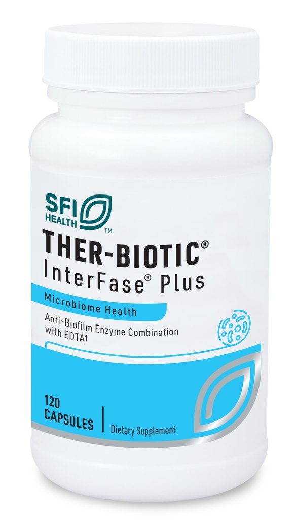SFI Health Klaire Labs Ther-Biotic Interfase Plus - Anti Biofilm Enzymes with EDTA to Support Gut Flora, Toxin Cleanse & Full Body Detox - Promote Biofilm Matrix Disruption (120 cápsulas)