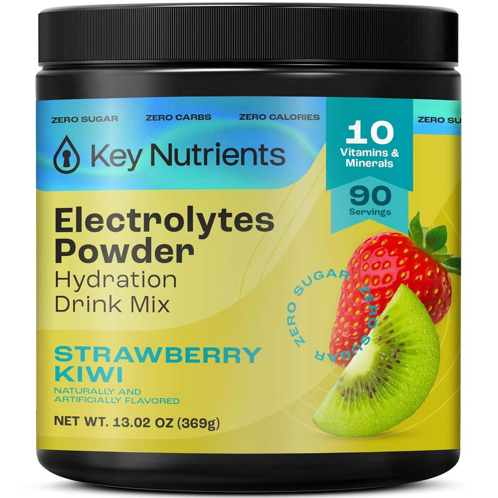 KEY NUTRIENTS Multivitamin Electrolytes Powder No Sugar - Juicy Strawberry Kiwi Electrolyte Powder - Endurance &amp; Energy Supplement - Hydration Powder - No Calories - 90 Servings - Made in USA
