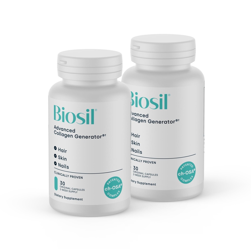 Biosil Collagen Booster Suplemento - 30 cápsulas originales, paquete de 2 - Activador de ch-OSA patentado para la piel, el cabello, uñas &amp; juntas - Soportes Producción natural - 30 días de suministro