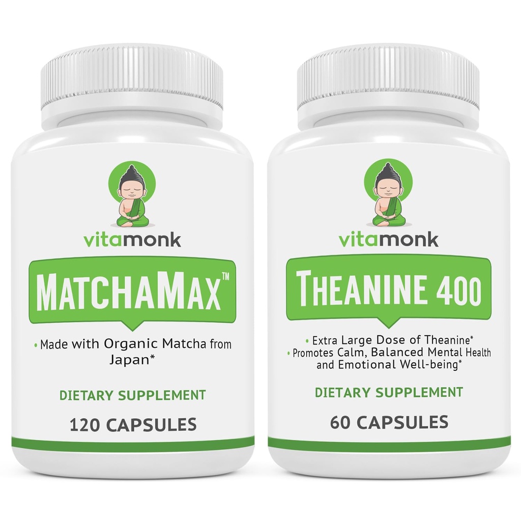 VitaMonk MatchaMax Matcha Capsules &amp; L-Theanine 400mg - Boost Energy and Enhance Focus Bundle