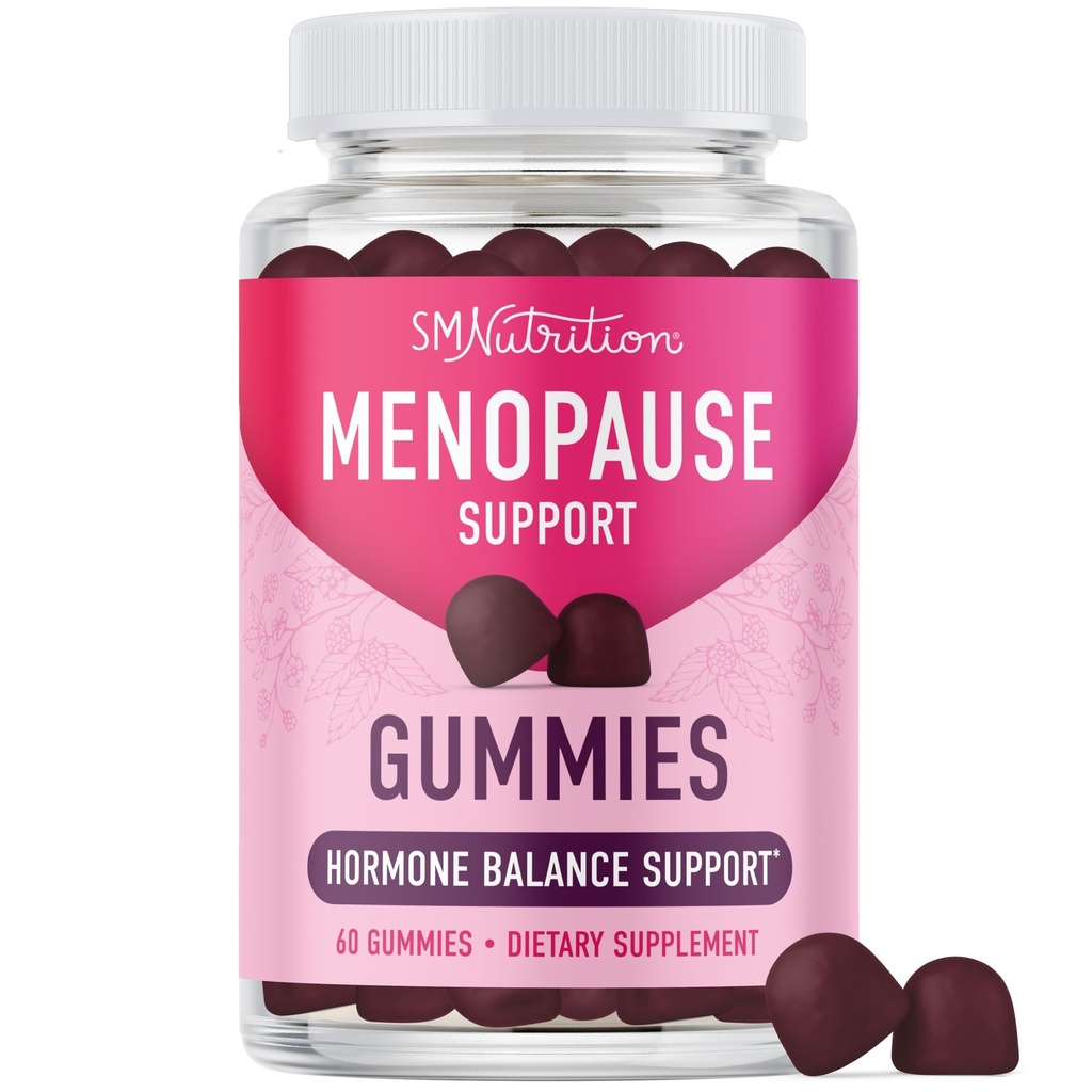 Apoyo a la menopausia Gummies ← Saldo hormonal Alivio para Flashes calientes, Sudaderas nocturnas, Mood Swings, " Bloating  durable with Phytoestrogen Soy, Vitamina D3, PABA, Biotin ¦ Vegetarian, Gluten-Free ← 60 Con