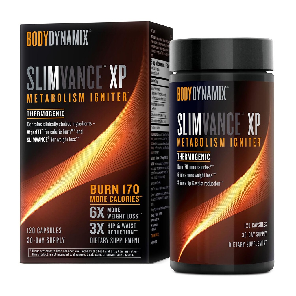 Slimvance XP Metabolism Igniter, Botanical Diet Support, Advanced Thermogenic, Burn More Calories, Weight & Fat Loss, Energy, Focus, for Men &amp; Women, Proven Ingredients & Caffeine, 120 Cuenta, 30 SVG