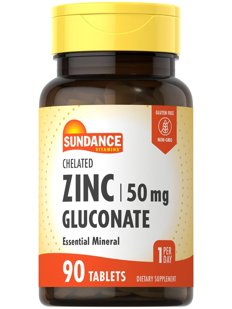 Sundance Zinc Suplemento 50mg TENIDO 90 Tablets ANTE Chelated Essential Mineral TEN Vegetarian, Non-GMO, y Gluten Free