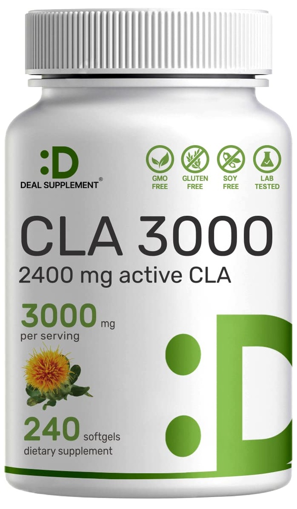 Ultra Strength CLA 3000mg TEN 240 Softgels, Active Conjugated Linoleic Acid from Safflower Oil