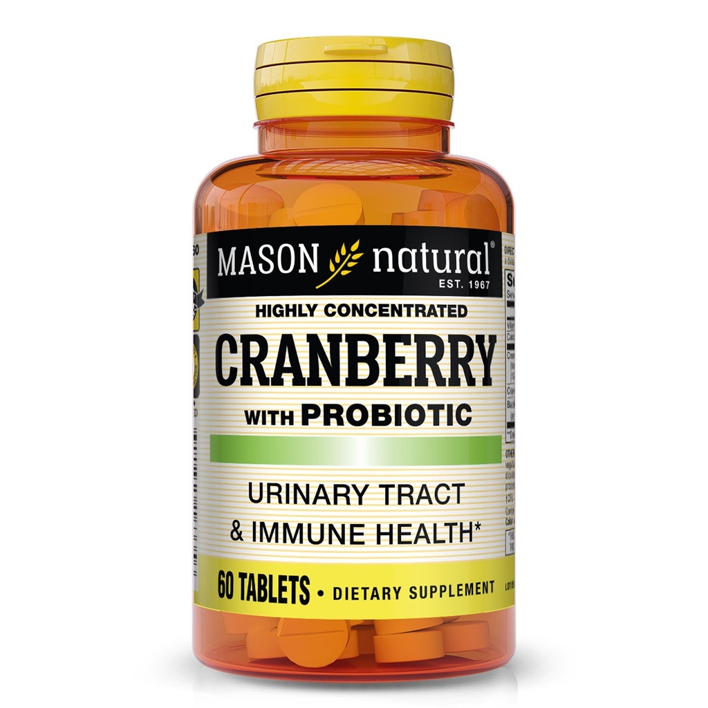 MASON Arándano NATURAL con Probiótico, 2 Mes de Suministro, Altamente Concentrado, soporta el sistema de salud normal y orina, 60 Tabletas