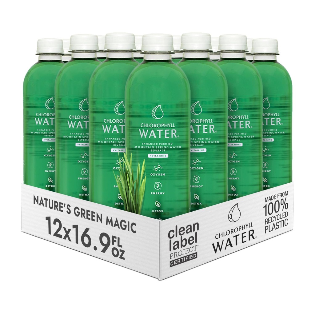Chlorophyll Water – Liquid Chlorophyll 12-Pack (16.9oz) TENIDO Vitamina A, B12, C, D ANTERIED Detox Cleanse, Alkaline Water, Energy Boost TEN Vitamin Water TEN Plant-Based TEN Clean Label Project ANTE Hydration Support