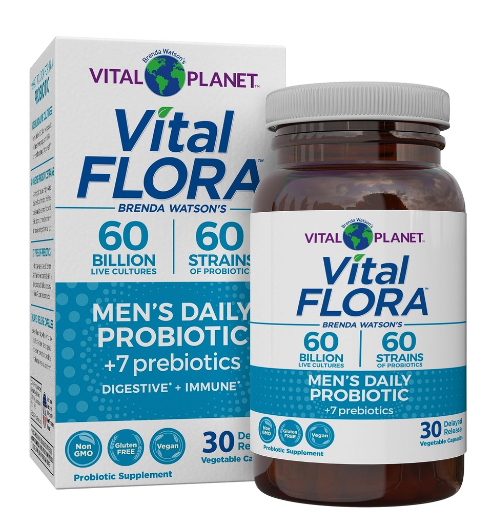 Vital Planet - Vital Flora Men’s Daily Probiotic, 60 Billion CFU, 60 Diverse Strains, 7 Organic Prebiotics, Immune Support, Gas Relief, Colon and Digestive Health Probiotics for Men 30 Capsules