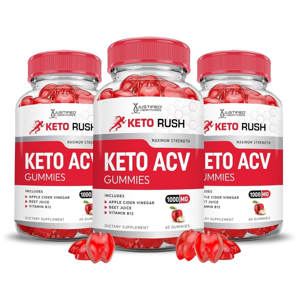 Laboratorios Justificados (3 Pack Keto Rush Keto ACV Apple Sider Vinegar Boost Fórmido con granate Beet Juice Powder B12 Vegan No GMO 180 Gummies