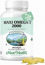 Omega 3 Suplemento - Omega-3 Fish Oil 2000mg - Fuente natural de EPA &amp; DHA - Corazón, Cerebro &amp; Salud Conjunta - Kosher Certified Wild Caught Marine Fish - 200 Vegetarian Softgels by Maxi Health