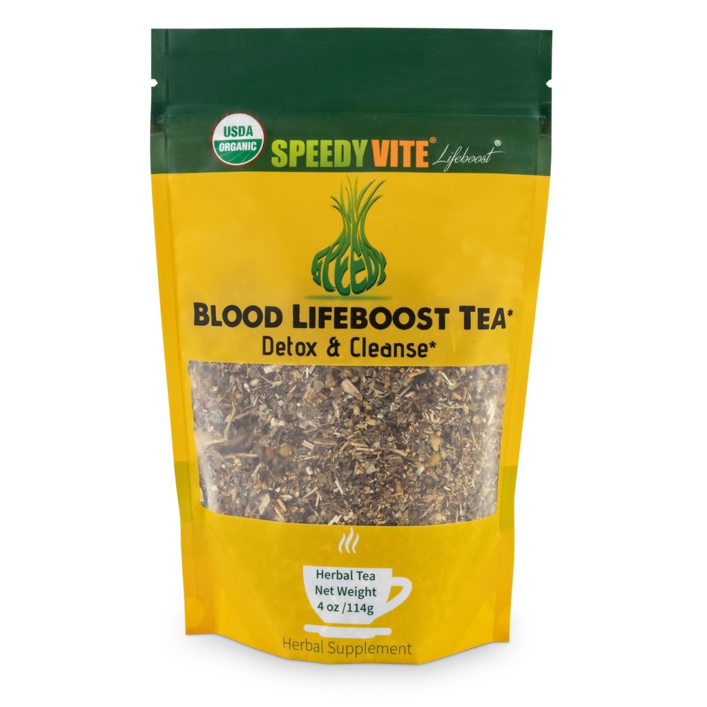 SpeedyVite® Blood Lifeboost Tea ← Cleanses " es compatible con la eliminación natural de exceso de residuos químicos de la corriente de sangre* ← Contiene Echinacea, Chamomile y más
