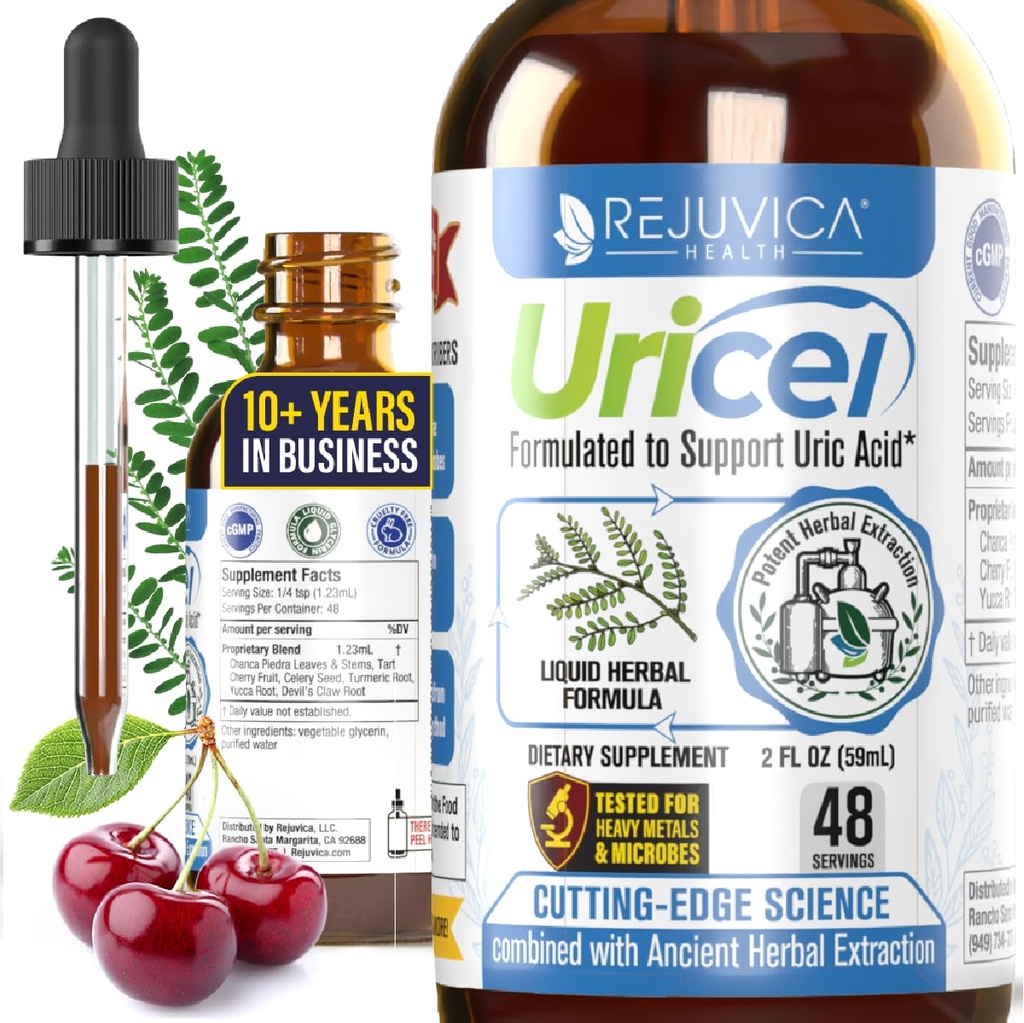 Uricel - Advanced Uric Acid Support " Cleanse Supplement - Joint " Kidney Support - Liquid Delivery for Better Absorption - Tart Cherry, Chanca Piedra, Celery Seed " Turmeric - 2 fl oz