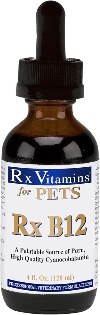 Vitaminas Rx B12 para perros &amp; gatos - Vitamina B12 Suplemento líquido para mascotas - Vitaminas para perros para bebés pequeños &amp; grandes razas - Cat Health Supplies - 4 oz.
