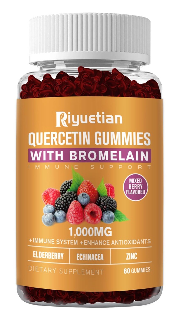 Quercetina con bromelaina, zinc " Vitamina C - Cardiovascular,Aging Support Chewable Vitamins -Vegan - Quercetina pura para niños y adultos - No GMO 60 Cuenta