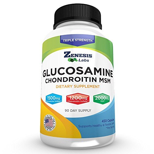 Zenesis Labs Sulfato de Glucosamina + Condroitina + Combinación MSM Suplemento 450 cápsulas (Bulk 90 Day Supply) 1500mg, 1200mg, 2000mg por servicio