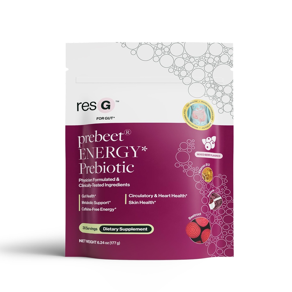 ResBiotic resG prebeet - Prebiotics Drink for Digestion, Occasional Constipation, Gas, Bloating with Akkermansia " GLP-1 Support w/Beet Root " Fiber, Gut Health for Women " Men - 180g (30 Servings)