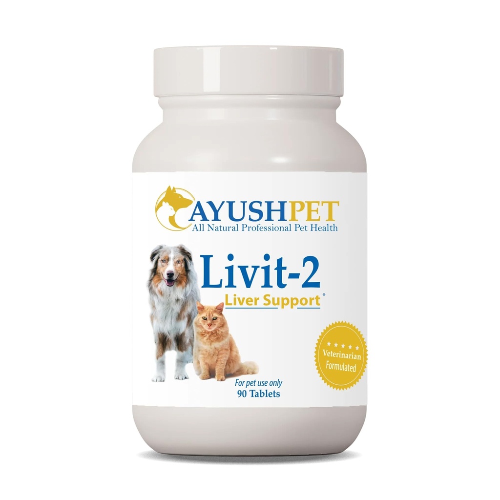 Ayush Pet Livit-2 - Suplemento de soporte para perros, Soporte para perros, Gatos, Perros &amp; Caballos, Apoyos Bienestar general, Esquí saludable y Cuna para mascotas - 90 Tablets