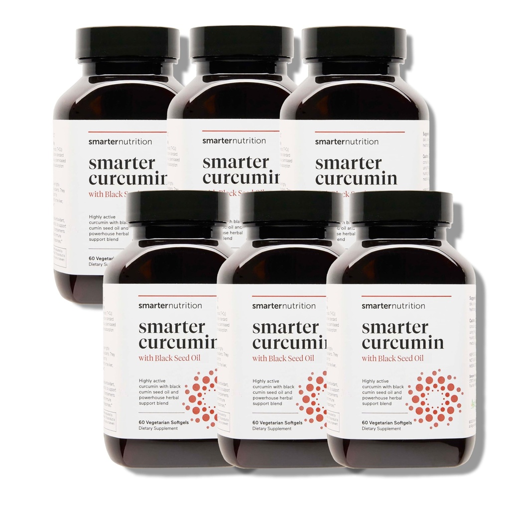 Curcumina de nutrición más inteligente Softgels - Absorción alta vegana 400 mg Suplemento de Curcumina Estandarizado al 95% Tetrahidrocurcuminoides + Aceite de semillas negras " Peligro para salud conjunta " , 360 Ct