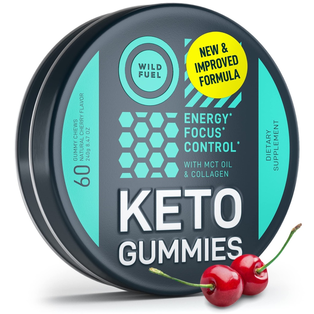 MCT Oil Keto Gummies Collagen Metabolism Booster - Pre Workout Gummy Energy Chews Keto Candy - Energía física y mental, Bajo Carb, Baja Calorie - 60 Cherry Collagen Gummies For Women and Men