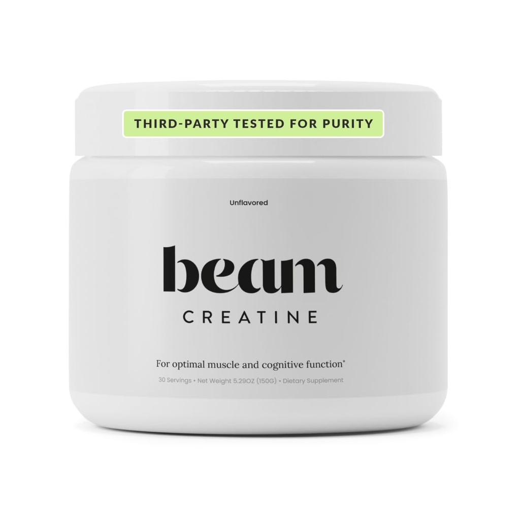 Beam Creatine Monohydrate Powder – 5g Micronized Creatine Monohydrate, Third Party Tested Creatine for Women &amp; Men, Muscle Strength, Growth, Recovery " Cognitive Support, Unflavored, 30 Servings