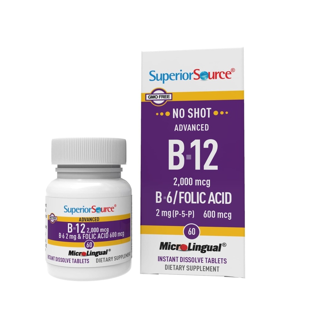 Fuente superior NO Shot Advanced B-12 2,000 mcg B-6 / Folic Acid 600 mcg - Folic Acid for Women &amp; Hombres - B Vitaminas Suplemento Apoya Energía &amp; Salud Celular - 60 Tablas sublinguales de disolución