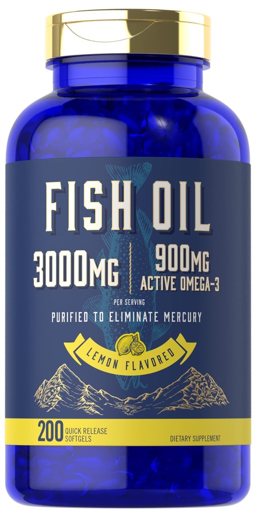 Carlyle Fish Oil 3000mg  900mg Omega 3 ← 200 Softgels  Lemon Flavor ← Non-GMO y Gluten Free Supplement