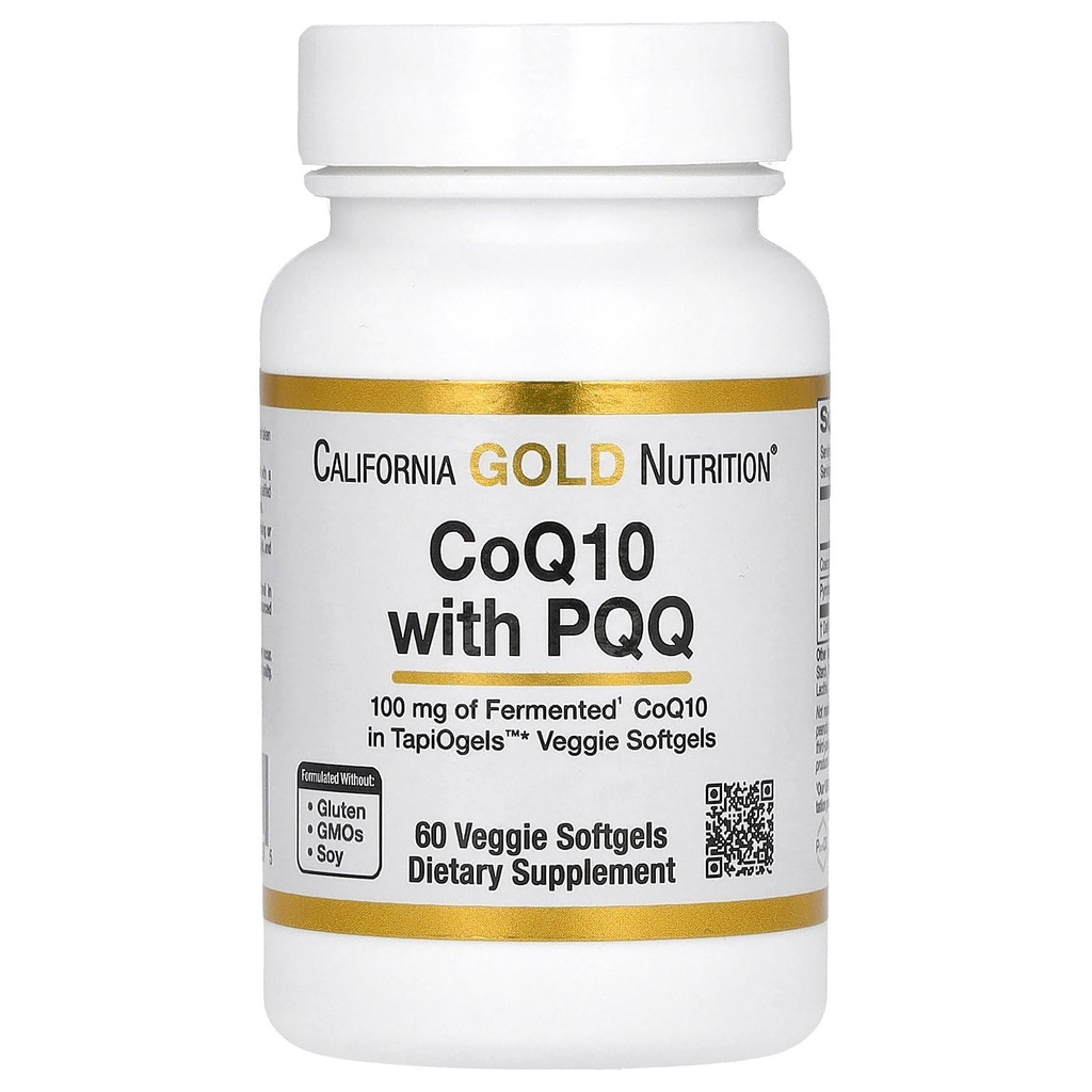 California Gold Nutrition CoQ10 con PQQ, Ubiquinone USP, Tapioca Veggie Softgel con Lecitina de girasol, 100 mg, 60 Veggie Softgel