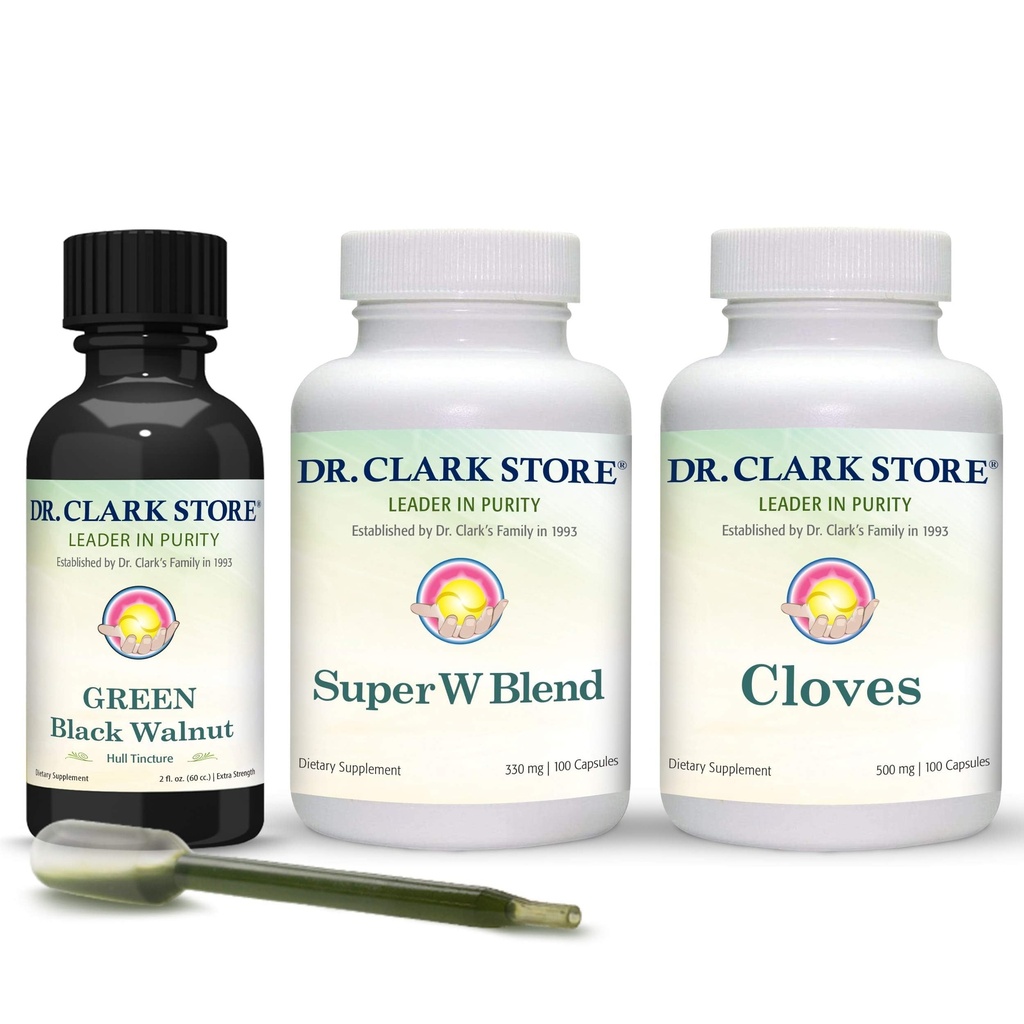 Dr Clark Store Intestine Support &amp; Cleanse Kit - con Tintura Verde Original de Black Walnut Hulls, Wormwood, y Cloves-Helps Maintain Optimum Intestinal Function
