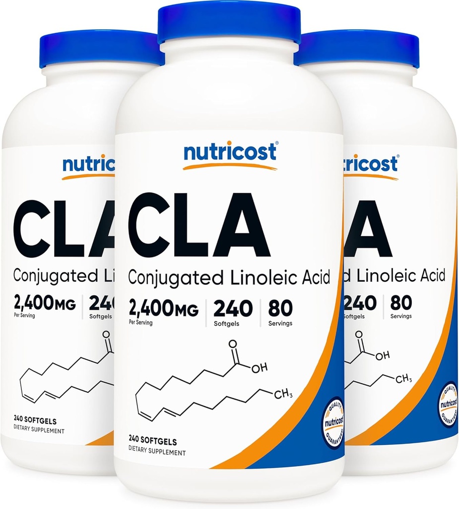 Nutricost CLA (Acido Linoleico Conjugado) 2.400mg, 240 Softgels - Gluten Free, Non-GMO, 800mg Per Softgel (3 Botellas)