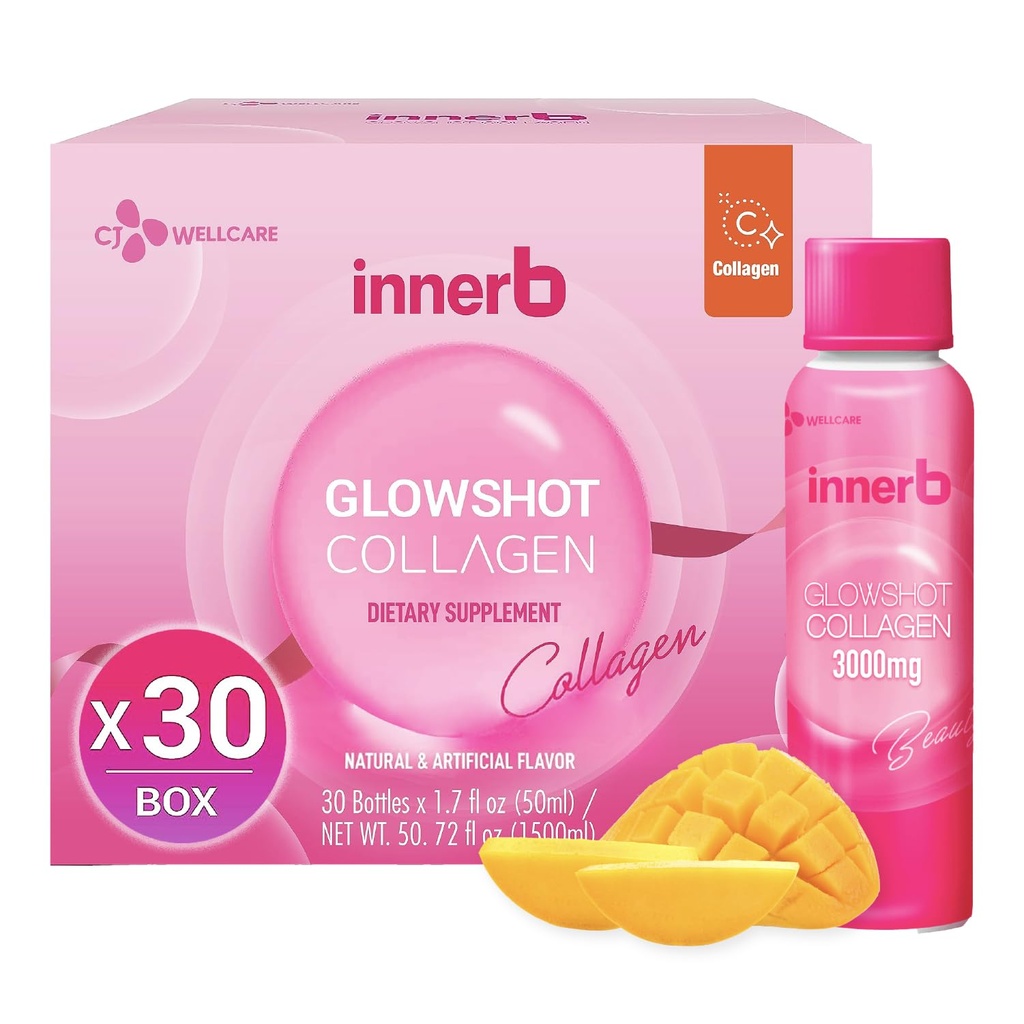CJwellcare Innerb Glowshot Collagen (50.7 fl oz, 30 Servings) - Marine Liquid Collagen for Women, 3000mg Collagen Peptides, Collagen Shots for High Absorption, Hair, Skin & Nails Supplement