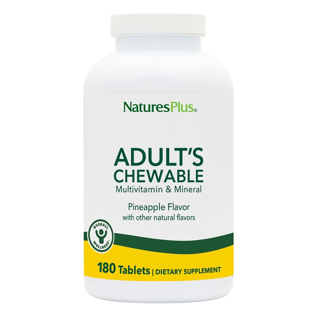 NaturesPlus Adult's Chewable Multivitamin - 180 Tabletas Vegetarianas - Pineapple Flavor - Suplemento Natural de Alimentos Integrales para la Salud Global, Energía - Gluten-Free - 180 Servings