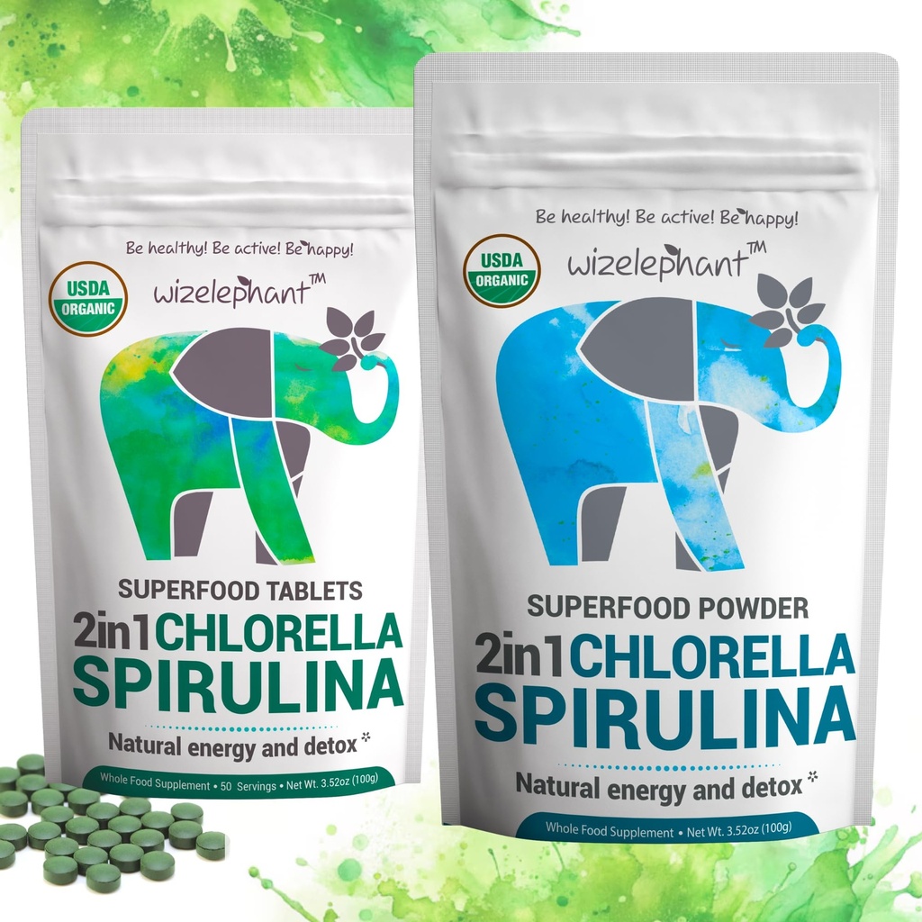 Chlorella Spirulina Powder Orgánico + Spirulina Chlorella Tablets ¦ Orgánica en la vida rica en clorofila ¦ Greens Superfood Powder &amp; Tablets Bundle