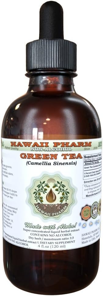 Hawaii Pharm Green Tea Alcohol-Free Liquid Extract, Organic Green Tea (Camellia Sinensis) Leaf seco Glycerite Natural Herbal Suplemento 2 oz