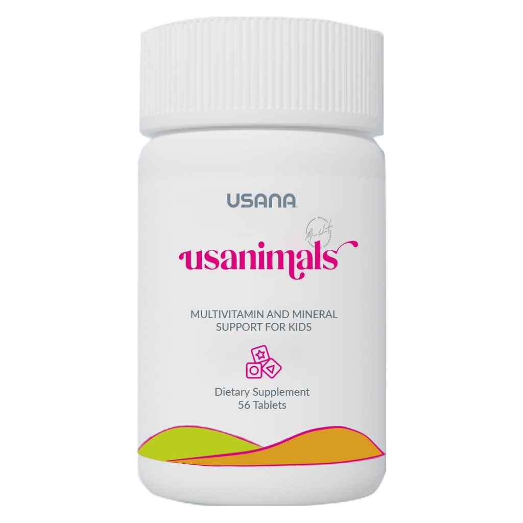 USANA Usanimals Multivitamínicos para Niños - Tablas diarias con vitaminas A, C, D, E, B6, B12, Zinc, Hierro - Apoya Immune, Bone & Brain Health - Nutrientes esenciales para las edades 2-12 - 56 Tablets