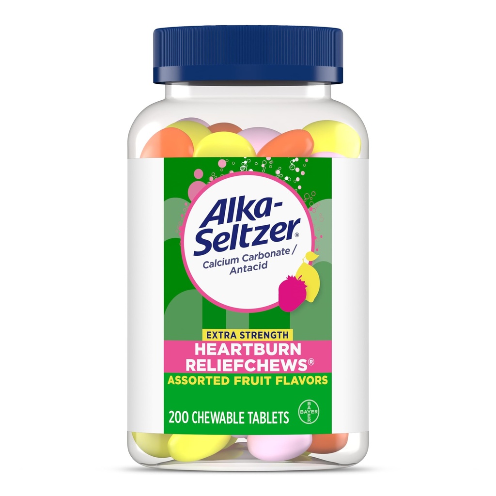 Alka-Seltzer Extra Strength Heartburn ReliefChews, Antacid for Fast Heartburn &amp; Acid Indigestion Relief En el Go, 200 Ct