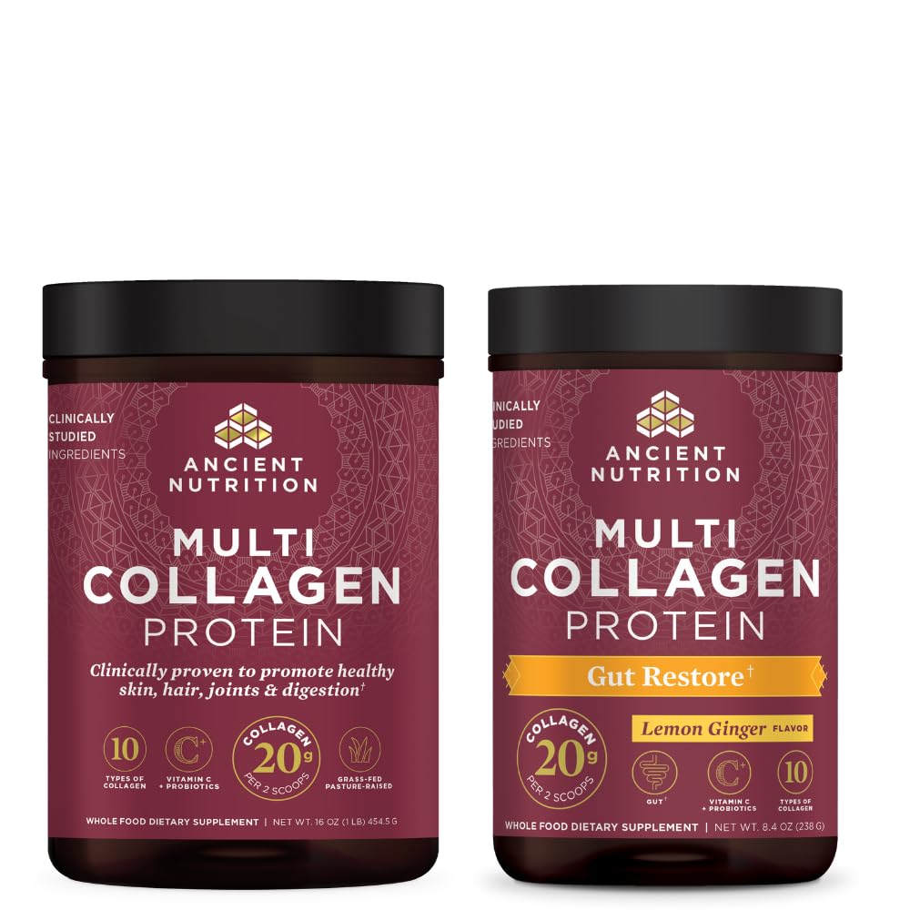 Antigua Nutrición Multi Collagen Protein Powder, Desarrollado, 45 Serviciones + Multi Collagen Protein Powder, Gut Restore, 20 Servimientos