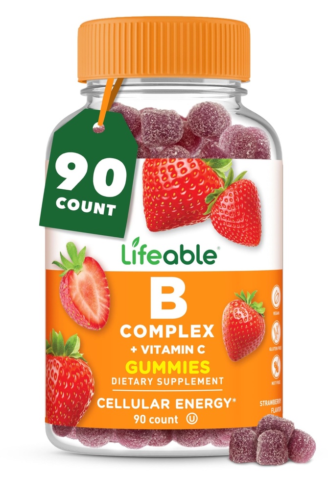 Complejo de vitamina B Lifeable Gummies for Adults Silencio with Vitamin C ← Gran Tasting Vitamina B Gummies  durable for Energy and Nerve System ← Vegan B Complex Vitamins for Women, Men TEN 90 Gummies