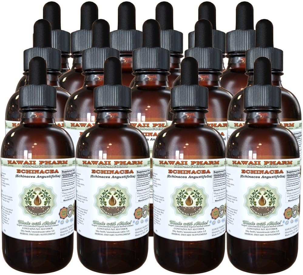 Echinacea Extracto líquido libre de alcohol, Echinacea (Echinacea Angustifolia) Ratón seco Glycerite Hawaii Pharm Natural Herbal Suplemento 15x4 oz