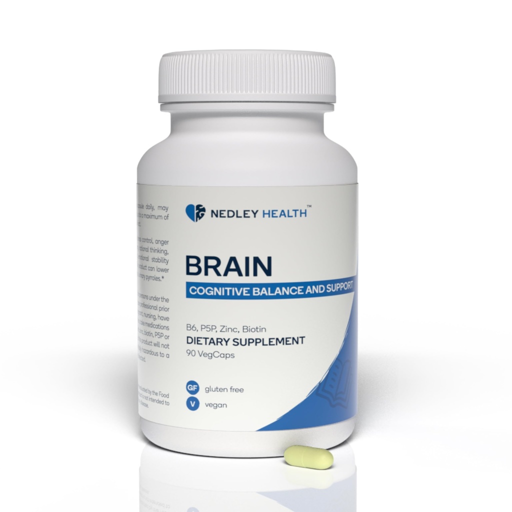 Cerebro - Neurotransmisor equilibrado Suplemento de soporte - Zinc, B6, Biotina para función cognitiva - 90 cápsulas vegetales (Brain)
