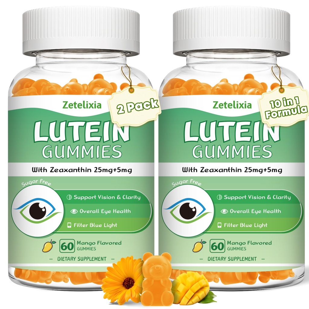 2 Pack Lutein Gummies 25mg, Azúcar gratis Zeaxanthin Suplementos Gummies, Eye Health Supplement for Adults, Eye Vitamins Lutein for Vision and Blue Light Protection, Mango Flavor, 120 Condes