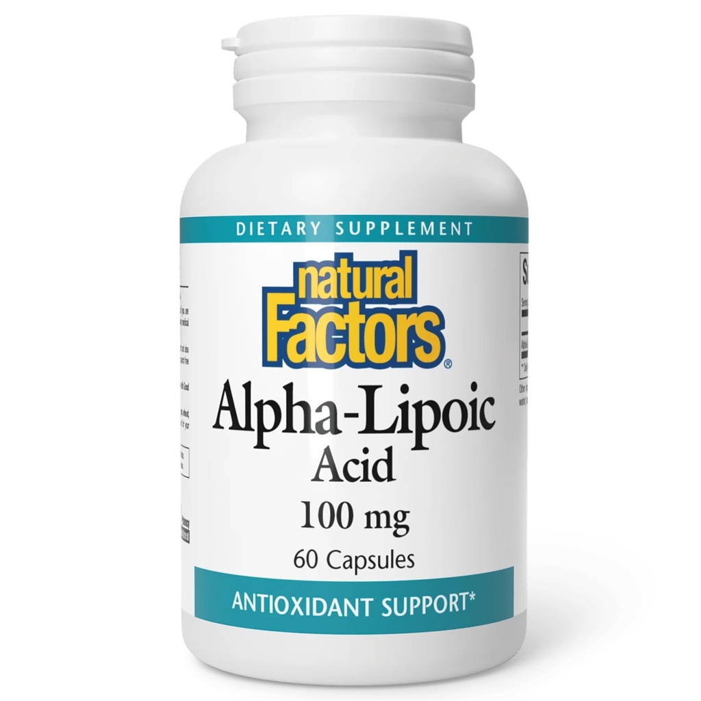 Factores naturales Ácido alfa-lipoico 100 mg cápsulas, 60 puntos
