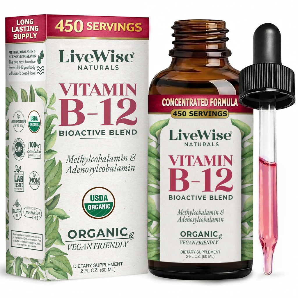 Liquid B12 Vitamina Sublingual – All-Natural Liquid Vitamina Vegan B12 gotas – Non-GMO Adenosylcobalamin Methylcobalamin B12 Suplemento – Boost Your Immune System, Metabolism, Energy and Focus!