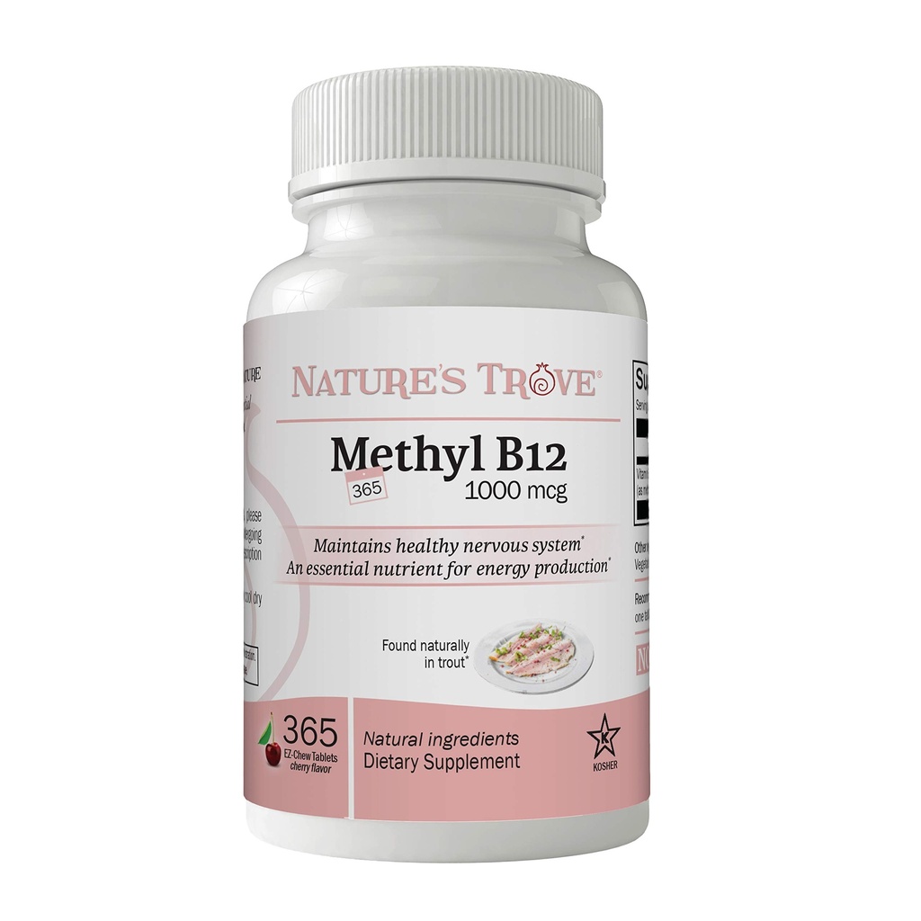 Vitamina B12 Methylcobalamin 1000 mcg, 365 conde, vitaminas chewable B12, sabor cereza