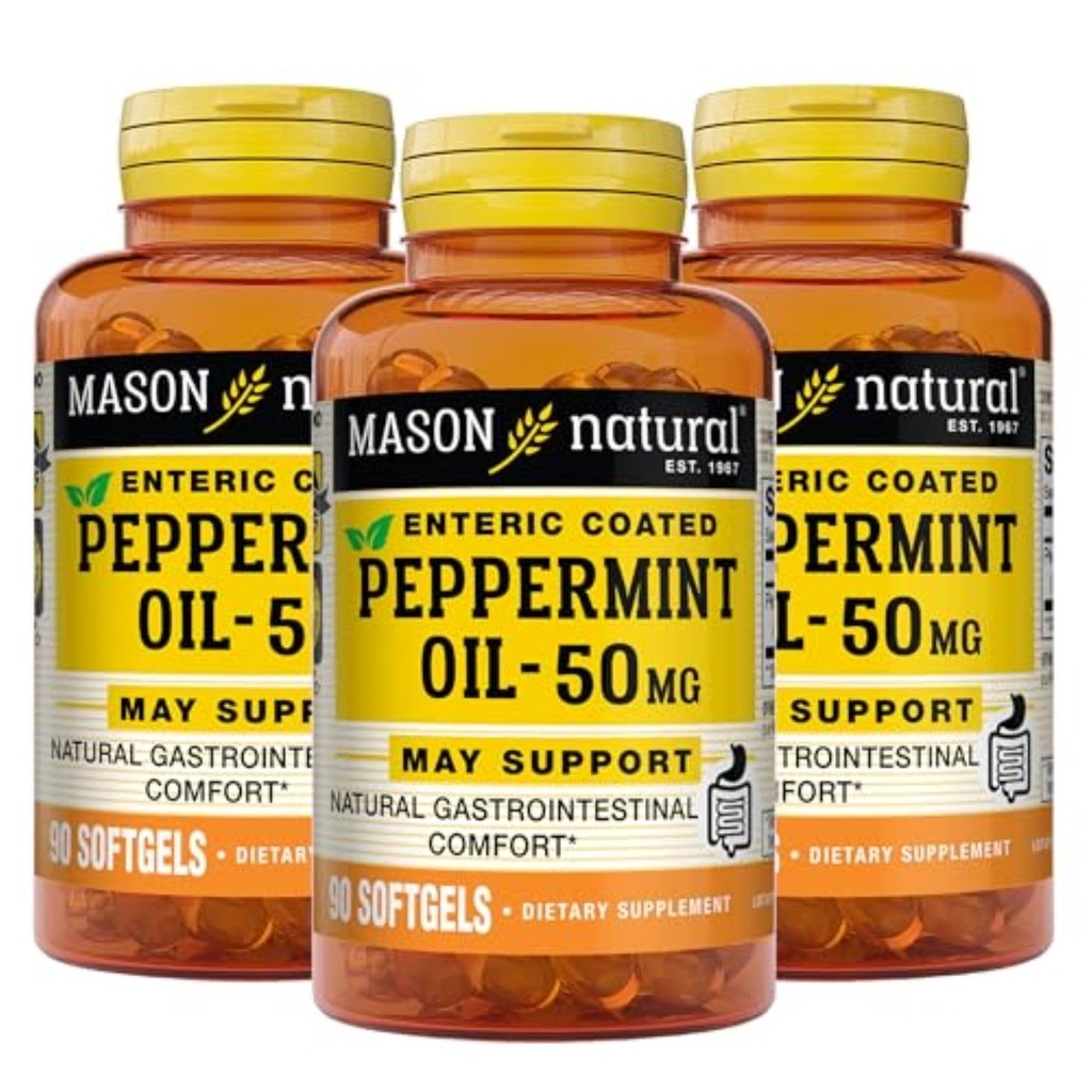 MASON NATURAL Peppermint Oil 50 mg Enteric Coated Suplemento, 270 Day Supply of Gastrointestinal Support for Normally Functioning Bowel, Softgel Pills