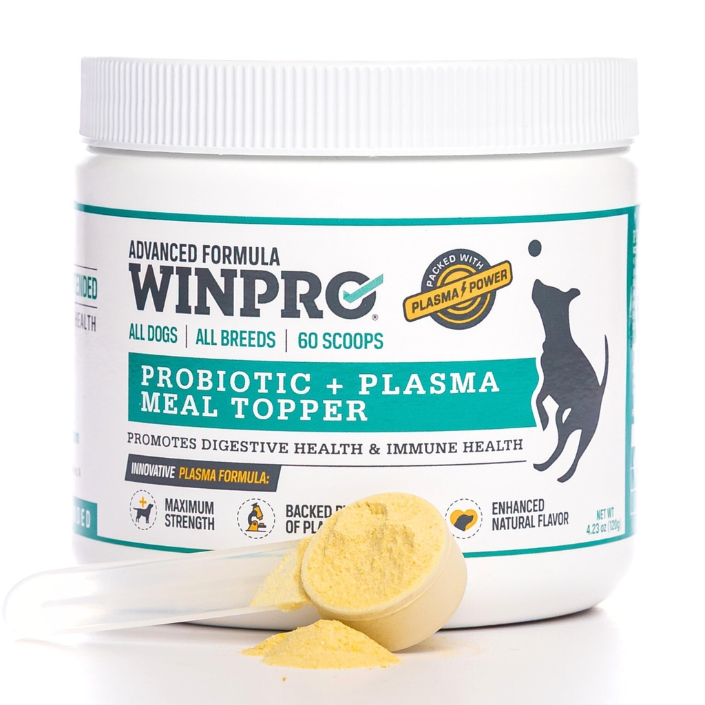 WINPRO Dog Probiotic Powder Meal Topper, Spray Dried Plasma con Prebióticos y Probióticos para soporte digestivo y Gut Health for Dogs, All Breeds, Ages, and Sizes, 60 Scoops, Made in USA