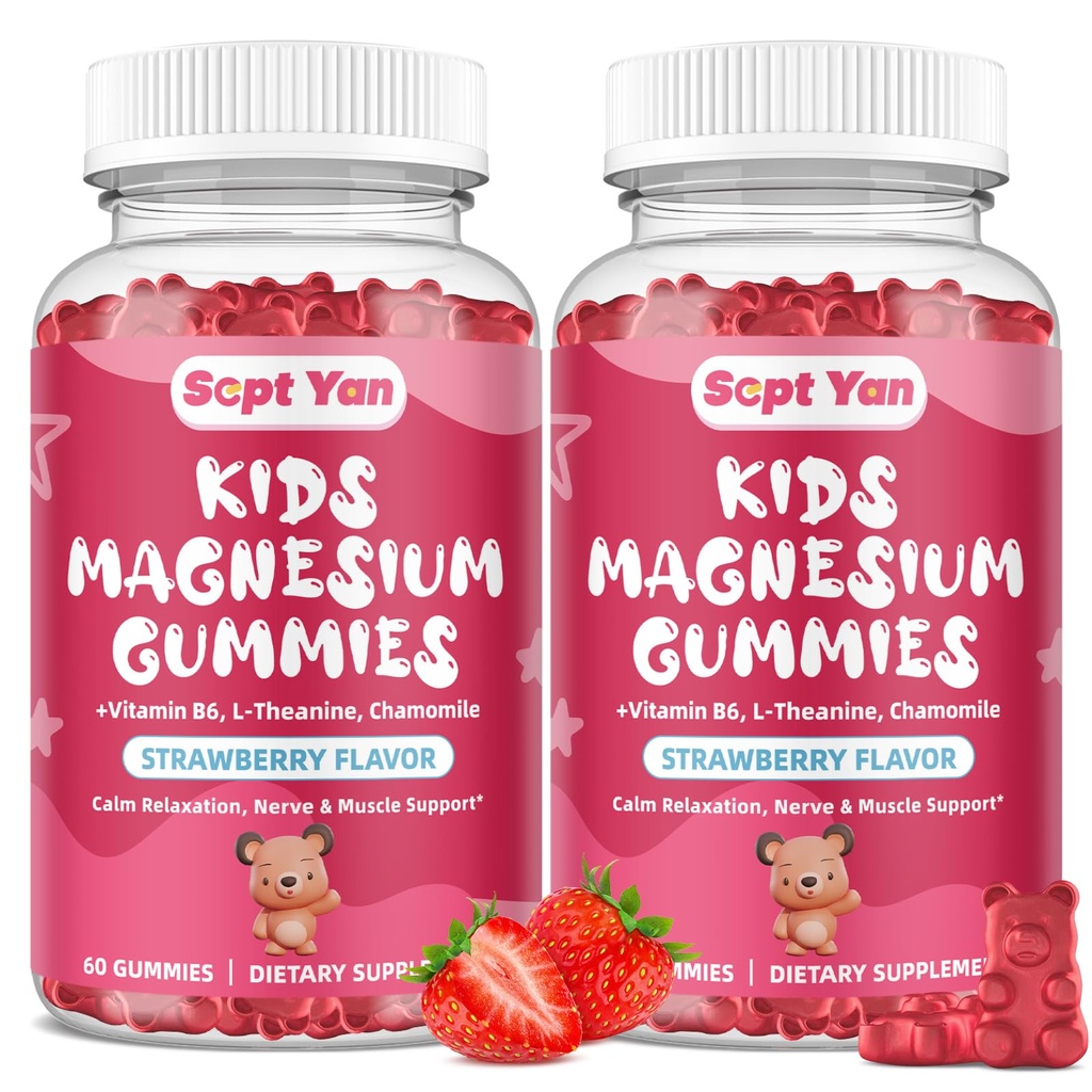 (2 Pack) Magnesium Gummies for Kids - Magnesium Citrate Suplemento con vitamina B6, L-theanine, Chamomile &amp; Lemon Balm - Calma Magnesium for Kids &amp; Adults Sleep, Relax - Strawberry,120 Gummies