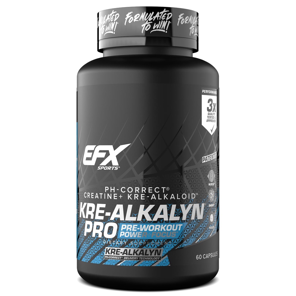 EFX Sports Kre-Alkalyn Pro ← pH Correct Creatine Monohydrate Pill Suplemento  Muscle Building Pre Workout for Men ' Women TEN 30 Servings, 60 Capsules