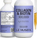 Collagen líquido para mujeres, 300.000mcg Biotina líquida y suplementos de colágeno gotas para el cabello, aumento de uñas de la piel - 60ml