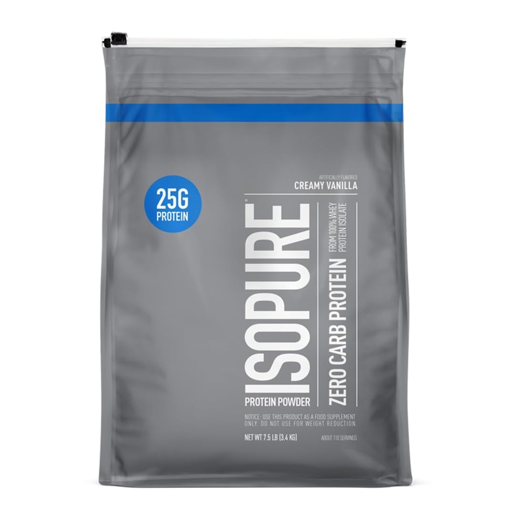Isopure Zero Carb 100% Pure Whey Isolate Protein Powder, Lactose Free, Gluten Free, With Vitamins, Creamy Vanilla, 25g Protein Por Serving, 7.5 Lbs, 110 Servings (Packaging May Vary)