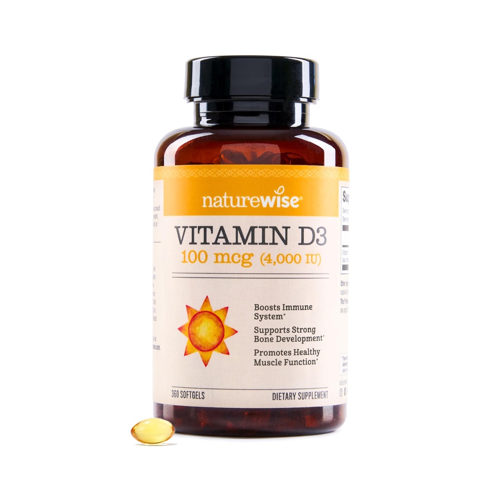 NatureWise Vitamina D3 4000iu (100 mcg) 1-Año de suministro para soporte inmunitario, función muscular saludable y salud ósea - No GMO, libre de gluten en aceite orgánico de oliva virgen extra, (Mini Softgel), 360 Conde